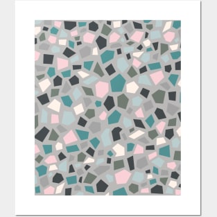 Terrazzo Tiles Style Pattern, in Pink, Green and Grey Posters and Art